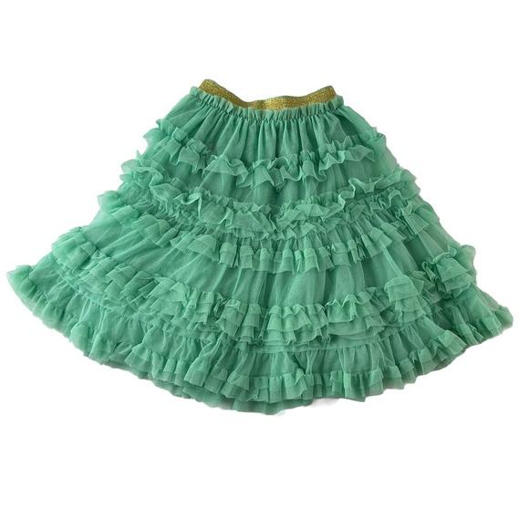 Mini Boden Girls 6-7 Tiered Tulle Skirt Midi Party Ruffle Ballet Mint Gold TS12 - Picture 1 of 9
